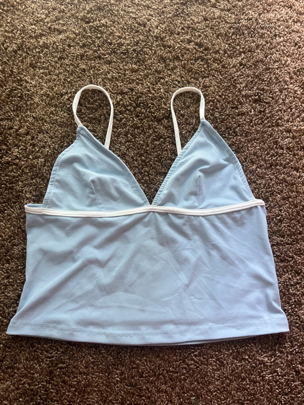 SHEIN Light Blue Spaghetti Strap Crop Tank with White Trim